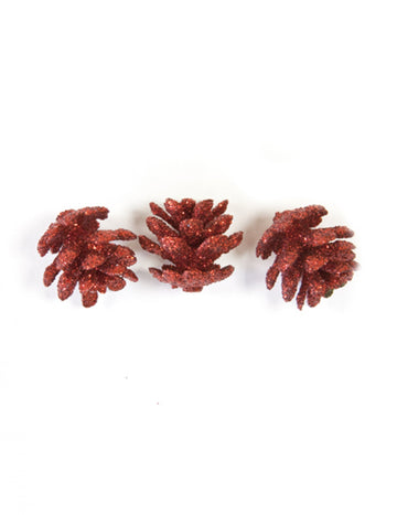 10 Mini Red Glitter Pine Cone 2 cm