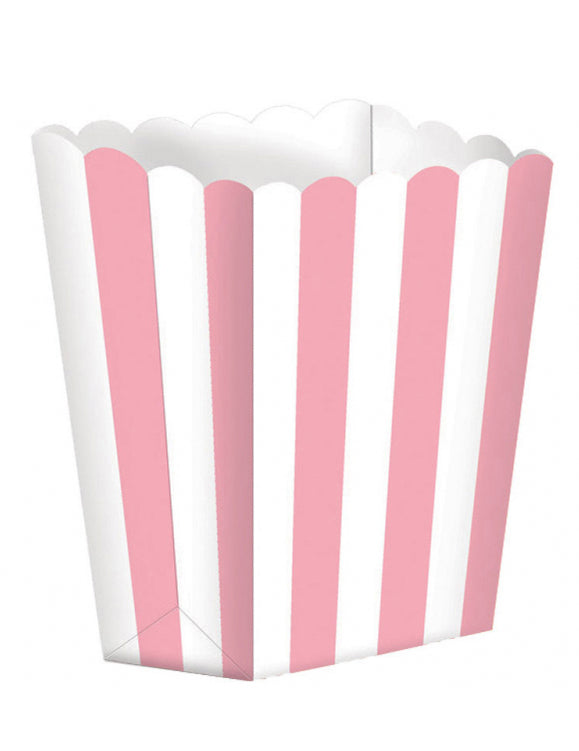 5 Popcorn Boxes in Pink and White Cardboard 6,3 x 13,5 cm