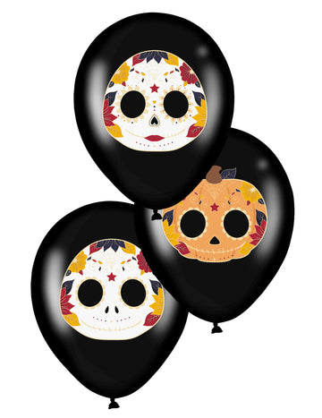 6 Latex balónů dia de los muertos noirs 28 cm