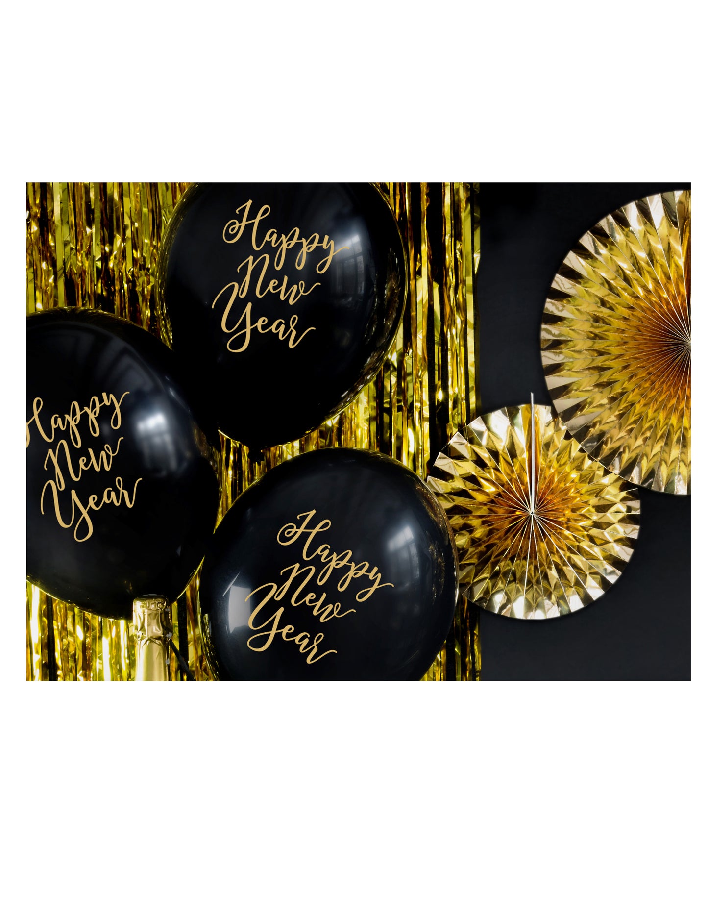 6 Black Latex Balloons Happy Nový rok Golden 30 cm