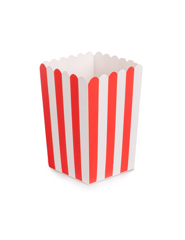 6 Popcorn Boxes in Red and White Cardboard 7 x 12,5 cm