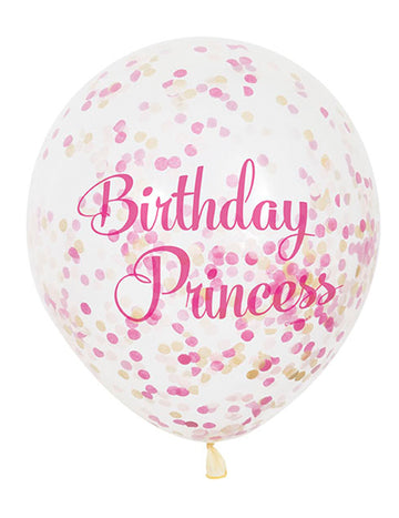 Latex Balloon Birthday Princess Pink a Golden Confetti