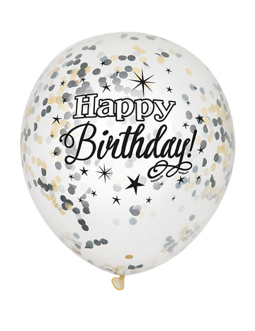 6 Latexových balónů Confetti Hapy Birthday Silver and Gold 30 cm