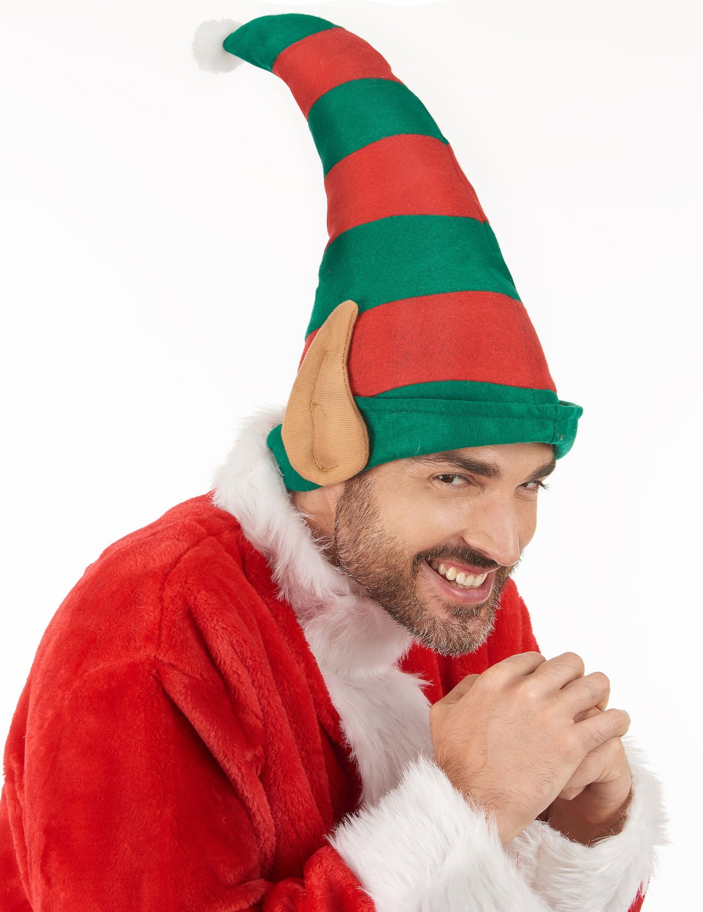 Santa Claus Lutin Bonnet pruhovaná s ušima dospělých