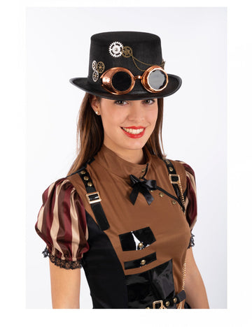 Horní klobouk Steampunk v plsti s brýlemi pro dospělé