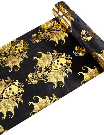 Black Velvet Table Runner a Baroque Golden Skeleton 3 m x 23 cm