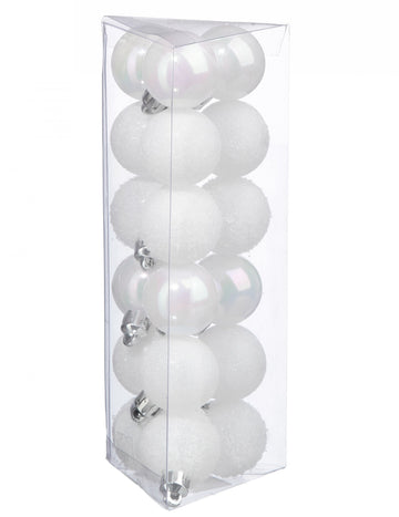 18 Mini White Christmas Balls 3 cm