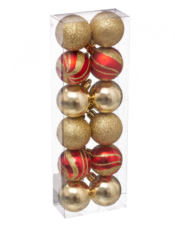 12 Mini Red and Golden Christmas Balls 4 cm