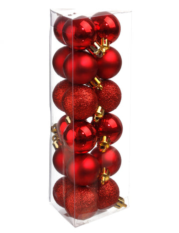 18 Mini Red Christmas Balls 3 cm