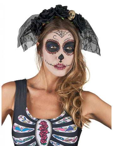 Černá čelenka Dia de los Muertos Veil