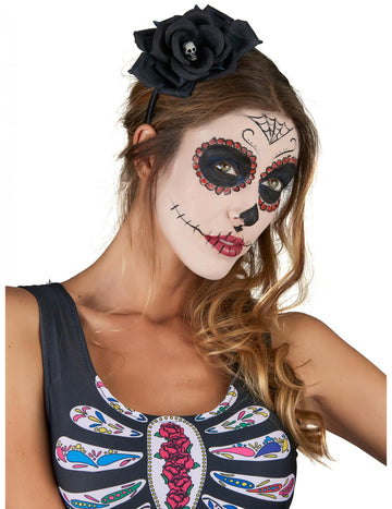 Černá růžová čelenka Dia de los muertos dospělý