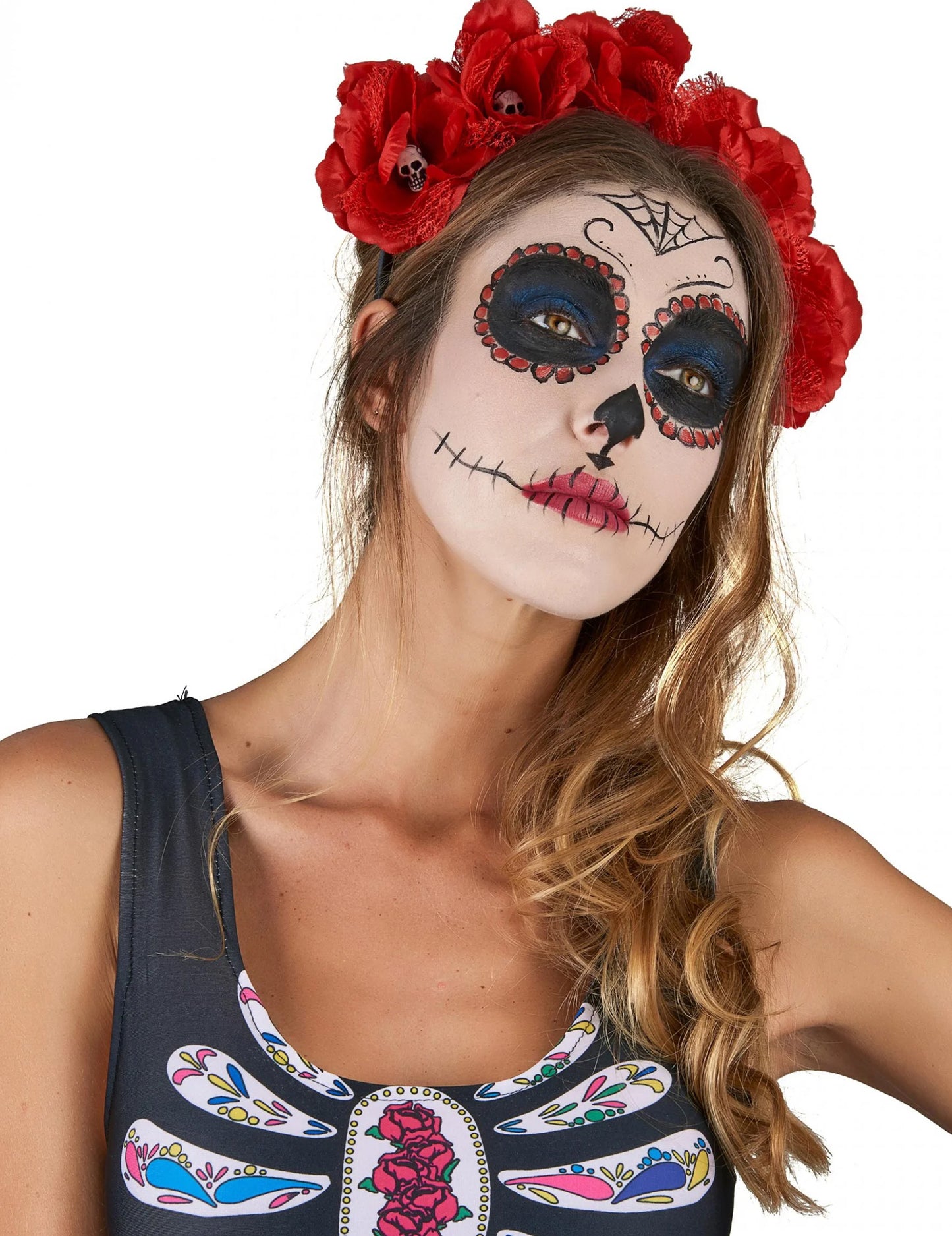 Červený květinový čelenek Dia de los muertos dospělý