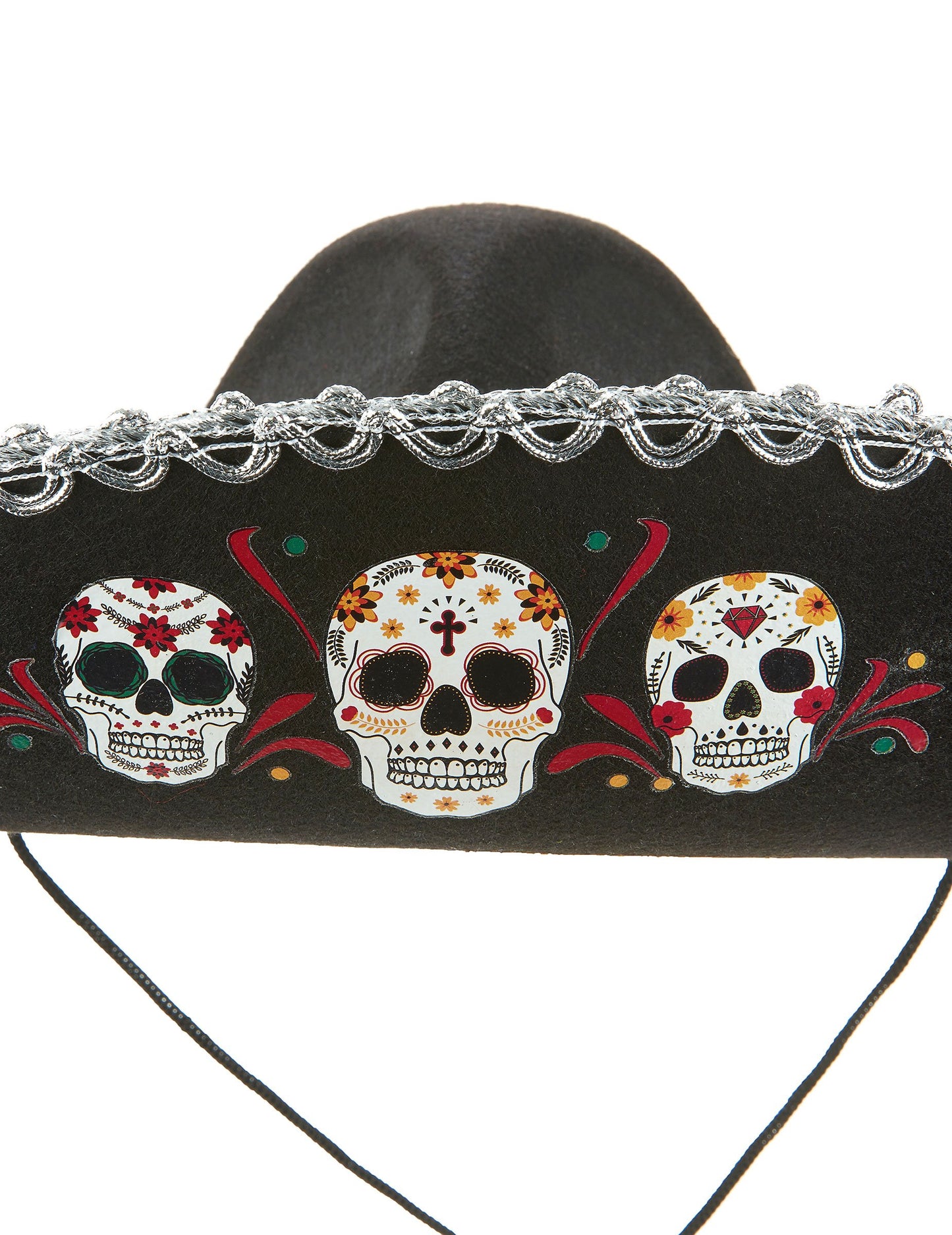 Černý sombrero dia de los muertos dospělé stříbro