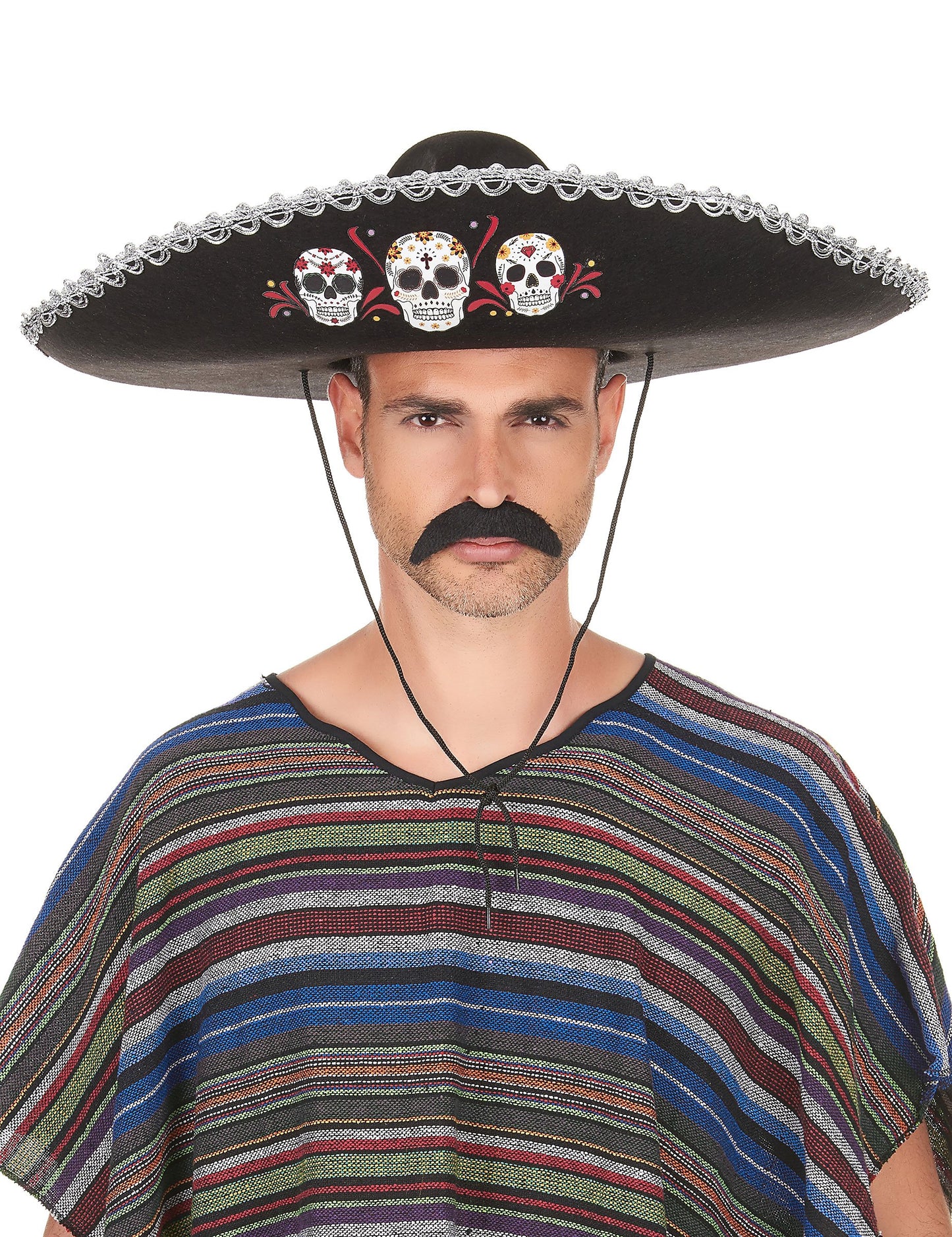 Černý sombrero dia de los muertos dospělé stříbro