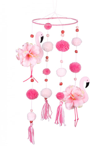 Pink Flamingo Suspension s Pink Pompoms 60 x 16 cm