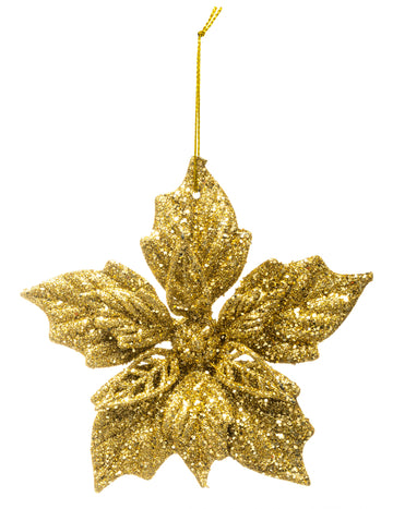 Poinsettia Suspension with Golden Glitter 12 cm