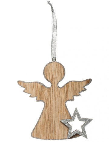 Silver Angel Wood Suspension 11 cm